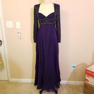 Vintage Oleg Cassini Silk Beaded Evening Gown